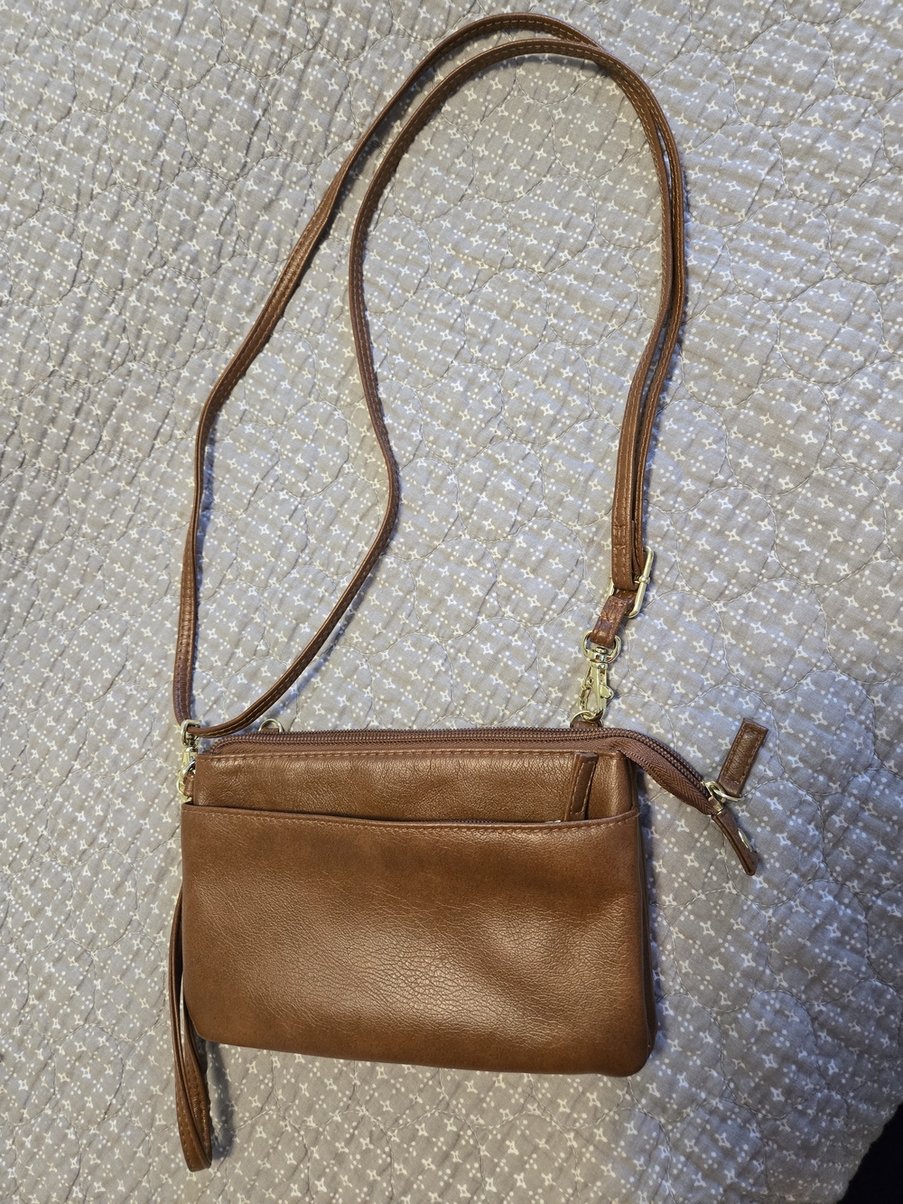 Classic Tan Brown Leather Like Crossbody Bag